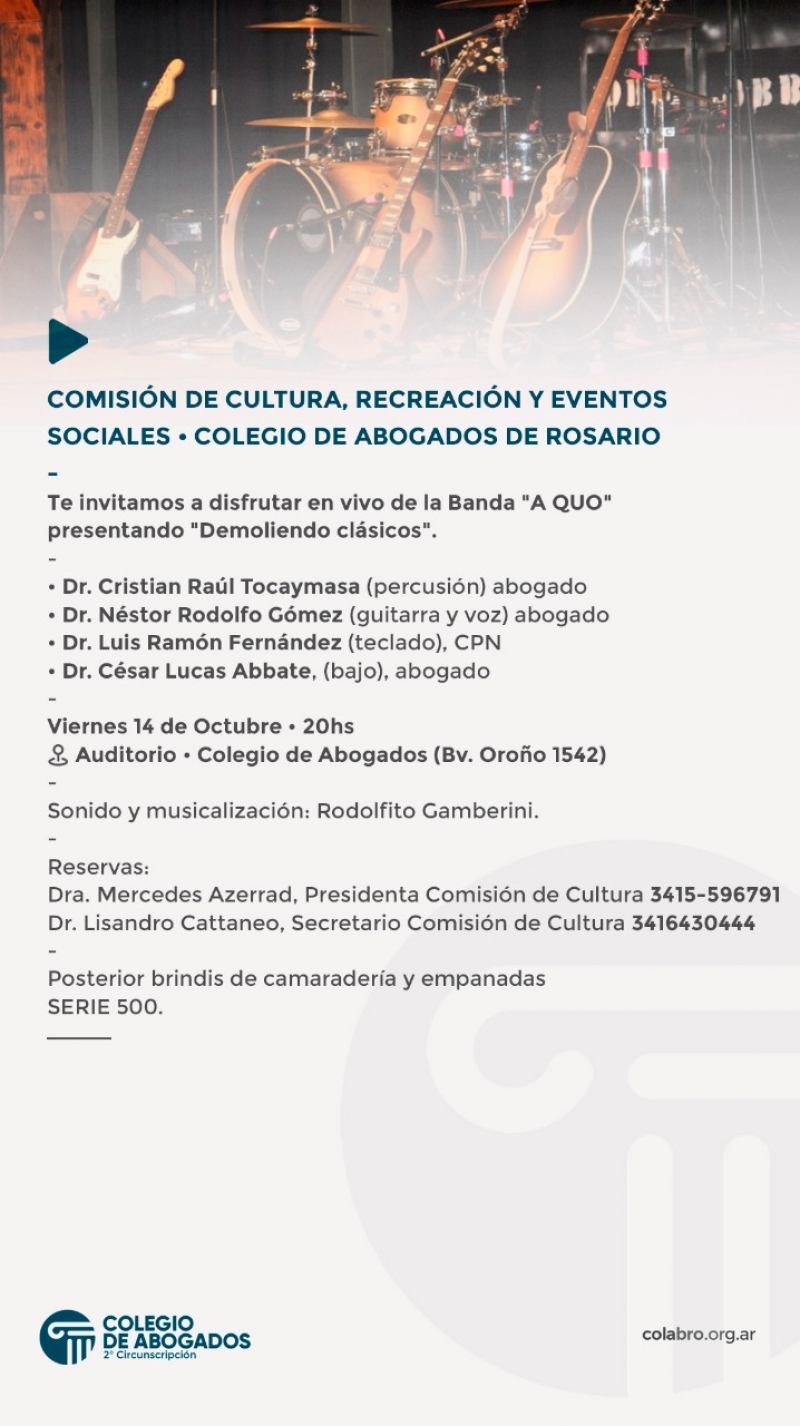 Te invitamos a disfrutar en vivo de la Banda A QUO presentando Demoliendo clásicos - 14/10/2022